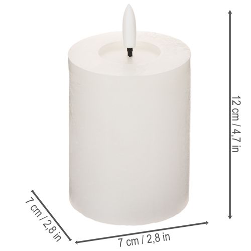 LED Stumpenkerze flackernd weiss Ø7 cm Höhe 12 cm mit Timer für Innenbereich | Floristik24.ch