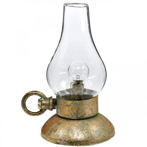 Deko-Lampe Antik, LED-Licht Messingfarben, Vintage-Optik H19cm B13,5cm