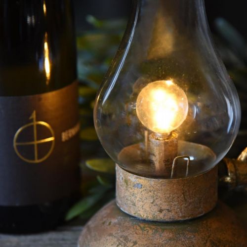 Floristik24 Deko-Lampe Antik, LED-Licht Messingfarben, Vintage-Optik H19cm B13,5cm