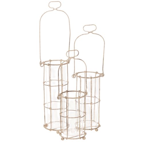 Laternen-Set Metall und Glas Ø8,5cm H23/18,5/14,5cm 3-teilig Braun/Grau