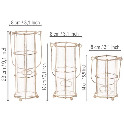 Laternen-Set Metall und Glas Ø8,5cm H23/18,5/14,5cm 3-teilig Braun/Grau | Floristik24.ch