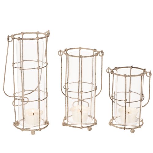 Laternen-Set Metall und Glas Ø8,5cm H23/18,5/14,5cm 3-teilig Braun/Grau | Floristik24.ch