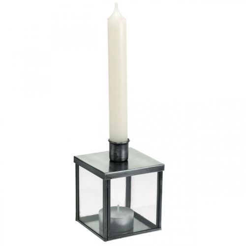 Floristik24 Deko-Kerzenhalter für Stabkerze Silbern, Anthrazit H11cm