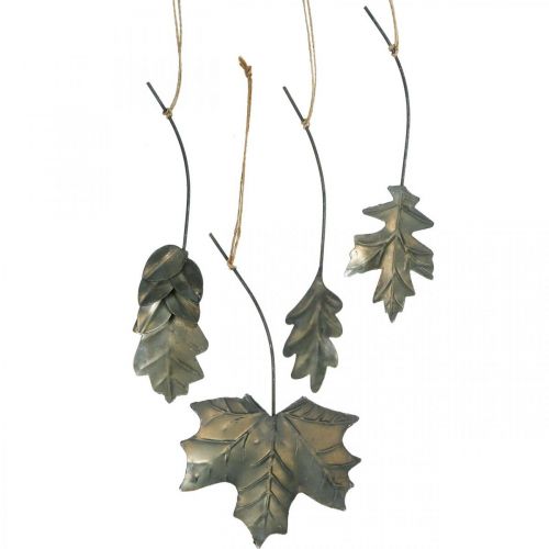 Floristik24 Blätter Metall zum Hängen Antik Grau Herbstblätter 7,5-10cm 4St