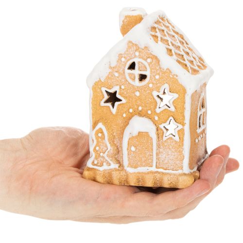 Teelichthalter Lebkuchenhaus aus Keramik 13cm Braun Weiss | Floristik24.ch