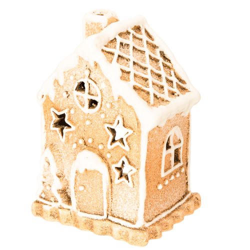 Teelichthalter Lebkuchenhaus aus Keramik 13cm Braun Weiss | Floristik24.ch