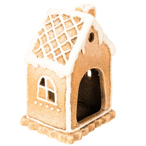 Teelichthalter Lebkuchenhaus aus Keramik 13cm Braun Weiss | Floristik24.ch