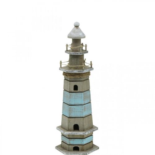 Floristik24 Leuchtturm aus Holz, Maritime Deko Natur, Blau-Weiß Shabby Chic H35,5cm