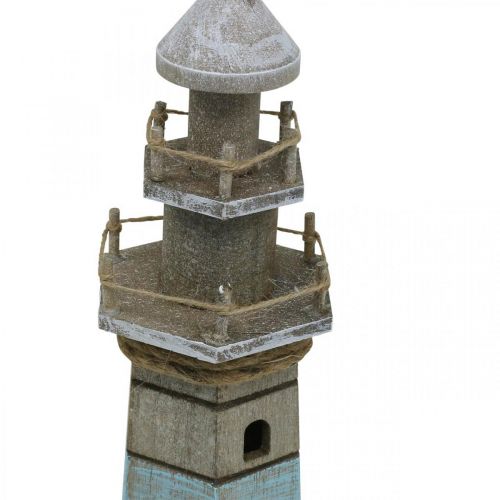 Floristik24 Leuchtturm aus Holz, Maritime Deko Natur, Blau-Weiß Shabby Chic H35,5cm