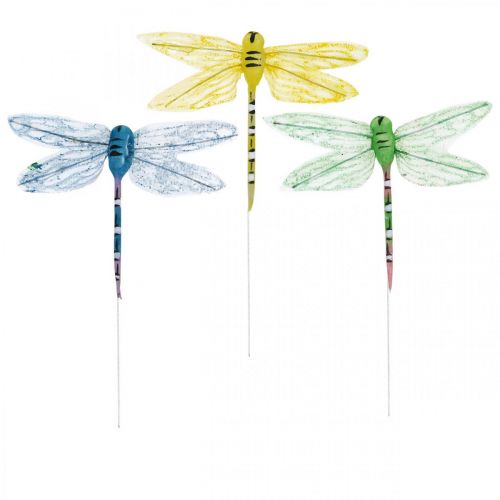 Floristik24 Sommerdeko, Libellen am Draht, Deko-Insekten Gelb, Grün, Blau B10,5cm 6St