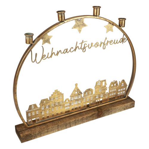 Artikel Lichterbogen Metall Holz Deko Stadtsilhouette Gold H43cm