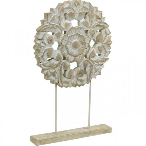 Florales Mandala, Holzdeko zum Stellen, Sommerdeko, Tischschmuck Shabby Chic Natur, Weiß H54,5cm Ø34cm
