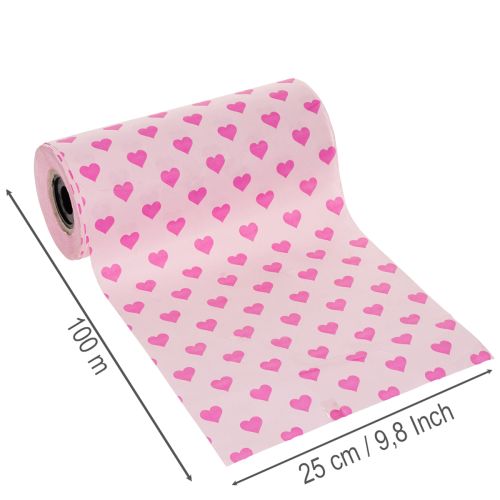 Manschettenpapier Rosa 25 cm x 100 m mit Herzmotiv | Floristik24.ch