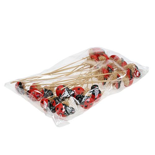 Floristik24 Marienkäfer am Holzstab mit Sisaldekor 5cm 24 St