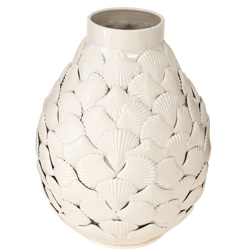 Maritime Deko Vase Metallvase Muscheln Grauweiß Ø24cm H31,5cm