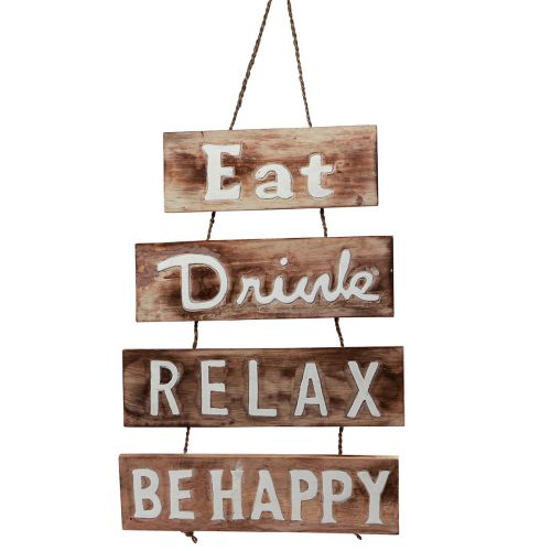 Maritimes Wanddeko Holzschild "Eat Drink Relax Be Happy" Natur Weiß Vintage Shabby Chic 38×54cm