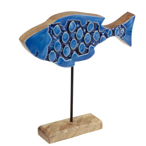 Floristik24 Maritimer Deko Holz Fisch auf Ständer Blau 25cm × 24,5cm
