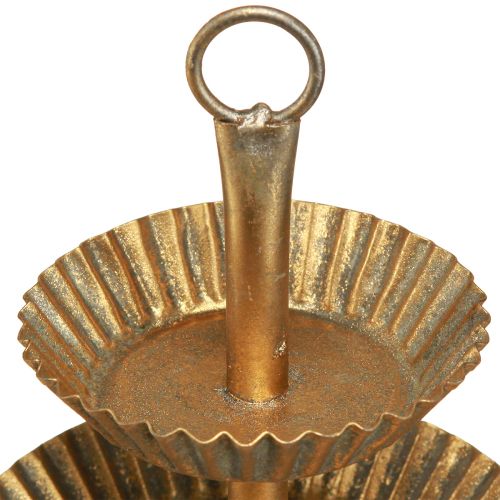 Floristik24 Metall Etagere 3-stöckig Antik Gold Vintage Ø17cm H23cm