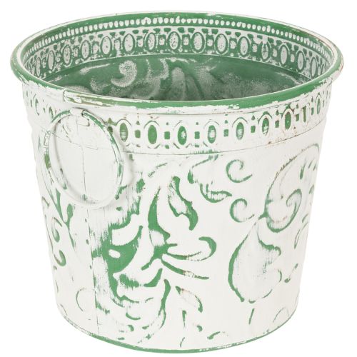 Metall-Pflanzkübel 3er-Set mit Henkeln, Prägung, Shabby Chic Weiss/Grün, Ø25,5/20,5/15,5cm, H20,5/18,5/16cm | Floristik24.ch