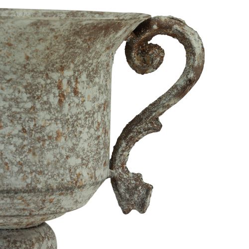 Floristik24 Metall Deko Pokal mit Henkel Braun Weiß Ø13,5cm H19,5cm