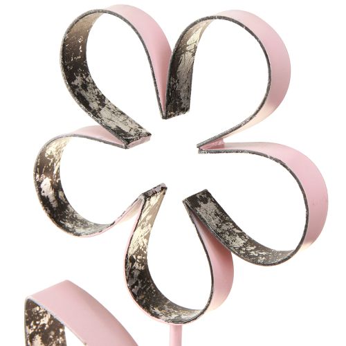 Floristik24 Metallblume auf Holz Sockel Rosa Silber Vintage H29cm