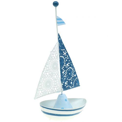 Deko Segelboot aus Metall Blau, Weiß 12,5cm x 20,5cm 2St