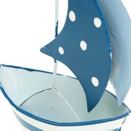 Floristik24 Deko Segelboot aus Metall Blau, Weiß 9,5cm x 13cm 2St