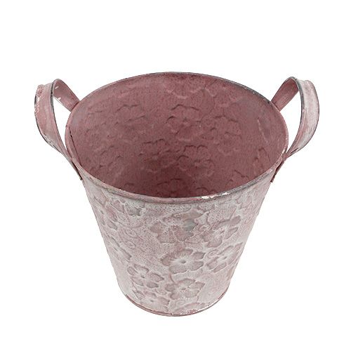 Floristik24 Metalleimer mit Blumen Rosa Ø15,5cm H15cm