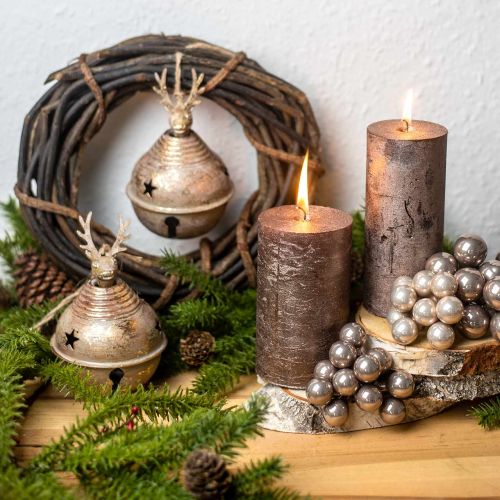 Metallglocken mit Rentierdeko, Adventsdeko, Weihnachtsglocke mit Sternen, Goldglocken Antik-Optik Ø9cm H14cm 2St