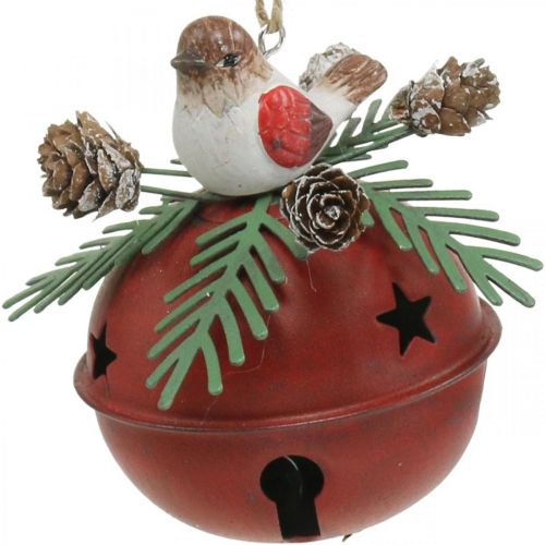 Floristik24 Glocken mit Rotkehlchen, Vogeldeko, Winter, Deko-Glocken für Weihnachten Weiß/Rot Ø9cm H10cm 2er-Set
