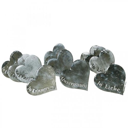 Floristik24 Trauerstecker Herzen “Unvergessen” „In Liebe" “In Erinnerung”, Metalldeko, Silbern 8×7cm 12 St