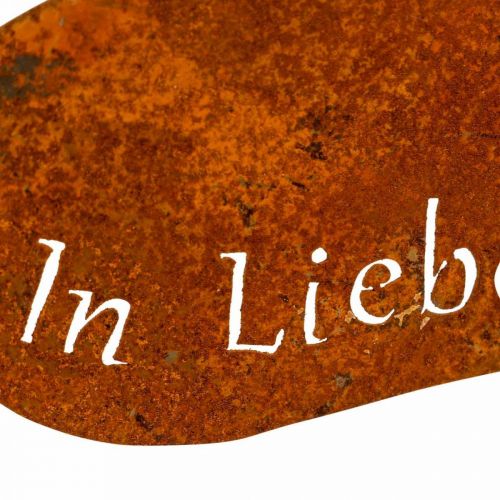 Floristik24 Trauerfloristik, Herzstecker “In Erinnerung” „In Liebe" „Unvergessen”, Metalldeko Edelrost 8×7cm 12 St