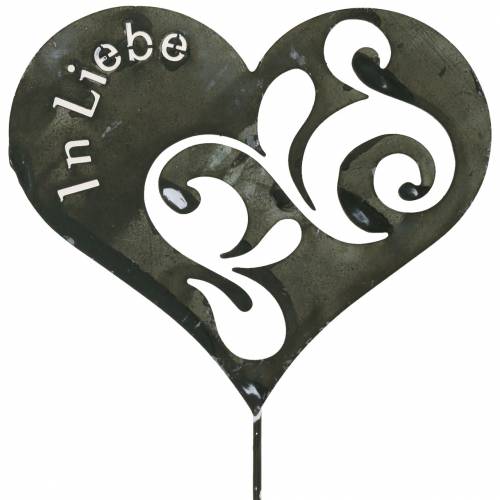 Trauerstecker Herz „In Liebe" Silber, Weiß gewaschen Metall Ø11cm 12 St