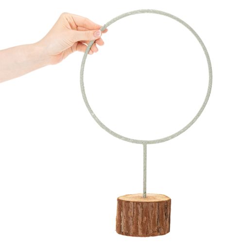 Deko-Ring aus Metall auf Holzsockel, 43 cm, graugrün | Floristik24.ch
