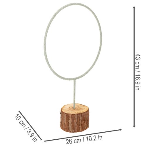 Deko-Ring aus Metall auf Holzsockel, 43 cm, graugrün | Floristik24.ch