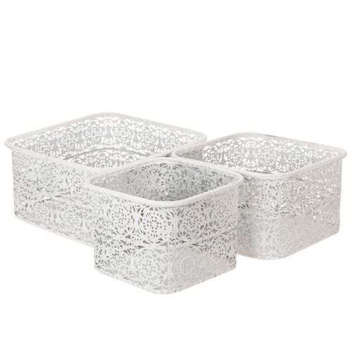 Weisse Metallschalen mit Spitzenmuster, rechteckig, Dekogefässe 3er-Set, 27/23/19 cm, für Innenbereich online kaufen | Floristik24.ch