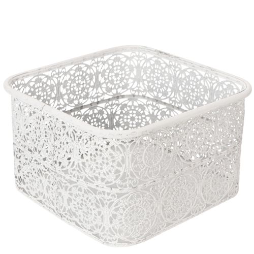 Weisse Metallschalen mit Spitzenmuster, rechteckig, Dekogefässe 3er-Set, 27/23/19 cm, für Innenbereich | Floristik24.ch