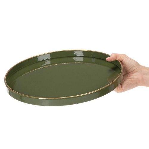 Deko-Tablett aus Metall, 30 cm, grün mit goldfarbener Kante | Floristik24.ch