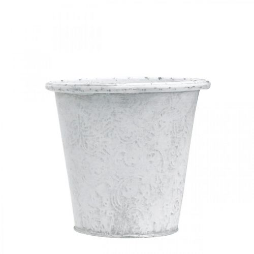 Artikel Pflanztopf mit Ornamenten, Übertopf, Metallgefäß Weiß Ø15,5cm H14,5cm