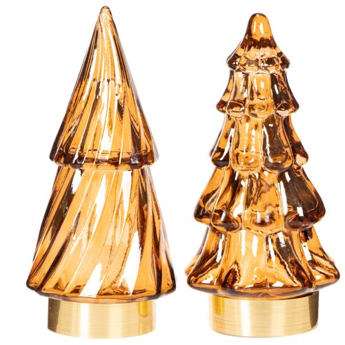 Glas-Weihnachtsbäume mit LED-Licht, 13 cm, Braun-Gold, 2er-Set, für Innenbereich | Floristik24.ch