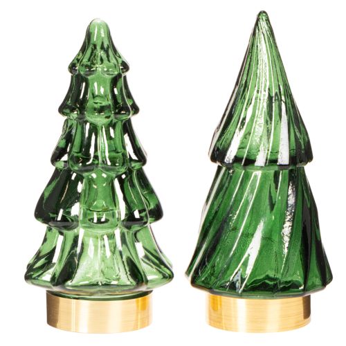 Glas-Tannenbäume mit LED 13 cm Grün 2er-Set | Floristik24.ch