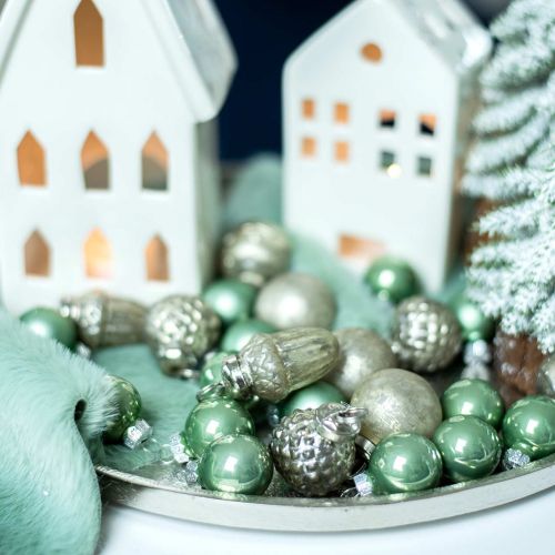 Floristik24 Mini-Baumschmuck Herbstfrüchte und Kugeln Perlmutt, Antik-Silbern Echtglas 3,4–4,4cm 10St