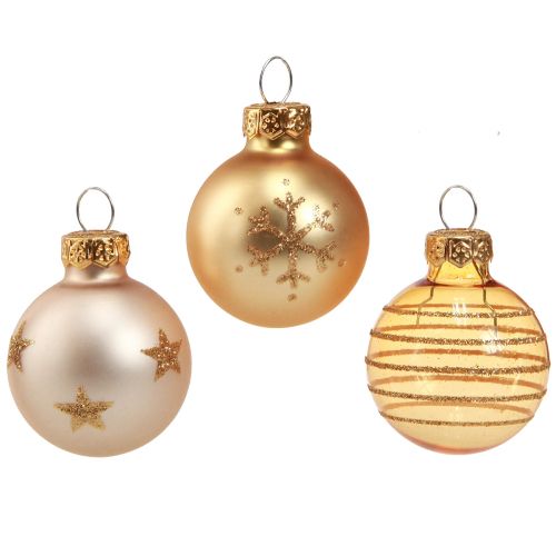 Mini Christbaumkugeln Glas Klar Gold Pearl Ø3cm 9 St