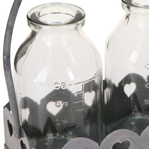 Artikel Mini Flaschen Deko Vasen Tablett Rechteckig Grau 15,5x6cm