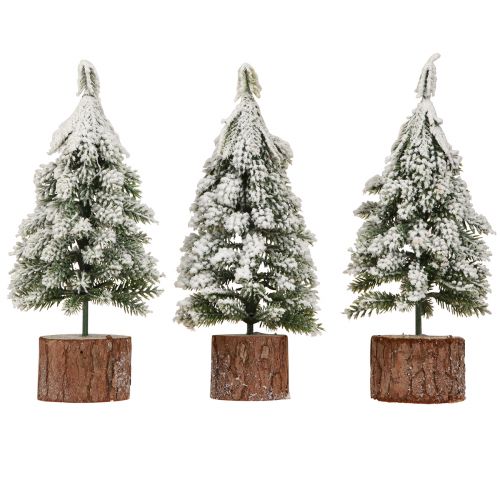 Mini Tannenbaum Holz Sockel Grün Weiß Ø8cm H18cm 3St | Floristik24.ch