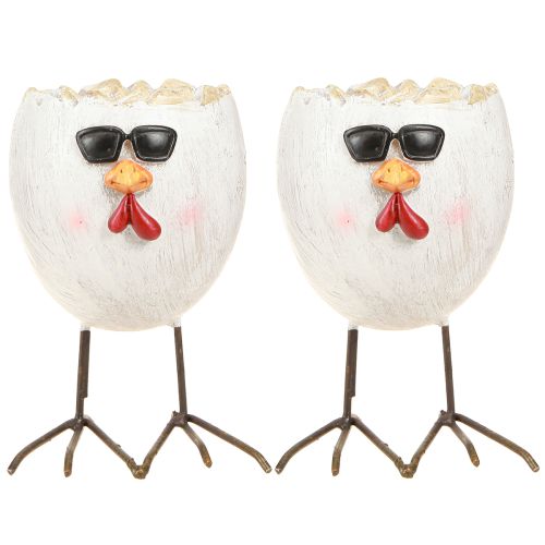 Artikel Mini Übertopf Ei Huhn mit Sonnenbrille und Füßen H12,5cm 2 St