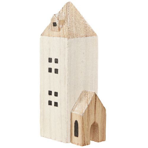 Floristik24 Mini Weihnachtsdorf Holz Deko Weiß Natur H13/7cm 6 St