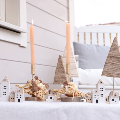 Floristik24 Mini Weihnachtsdorf Holz Deko Weiß Natur H13/7cm 6 St