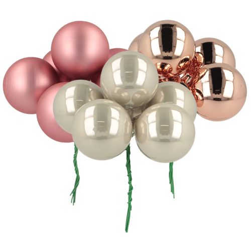 Floristik24 Mini Weihnachtskugeln Glas Rosa Grau Draht Ø40mm 32 St