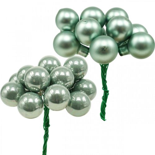 Floristik24 Mini Weihnachtskugeln am Draht Mint Spiegelbeeren 20mm 140St